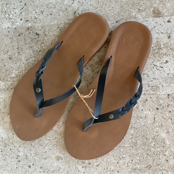 NWOB Roxy Black Braided Leather Flip-flops - Picture 7 of 7